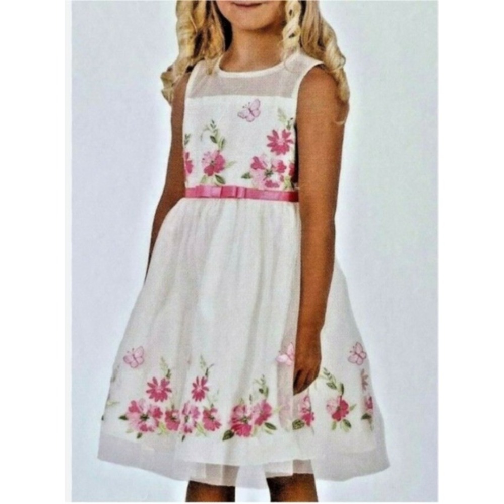 Jona Michelle Girls  Floral‎ Butterfly Embroidered Tulle Dress Size 10 NWOT